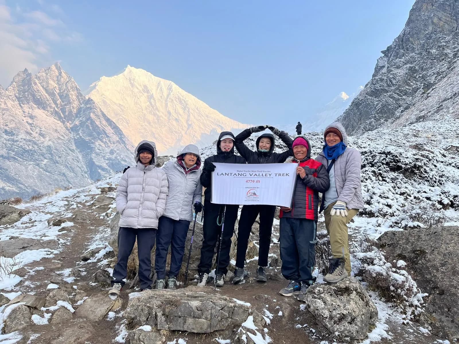 A group photo of Everest Thrill's happy clients at Langtang Valley Trek